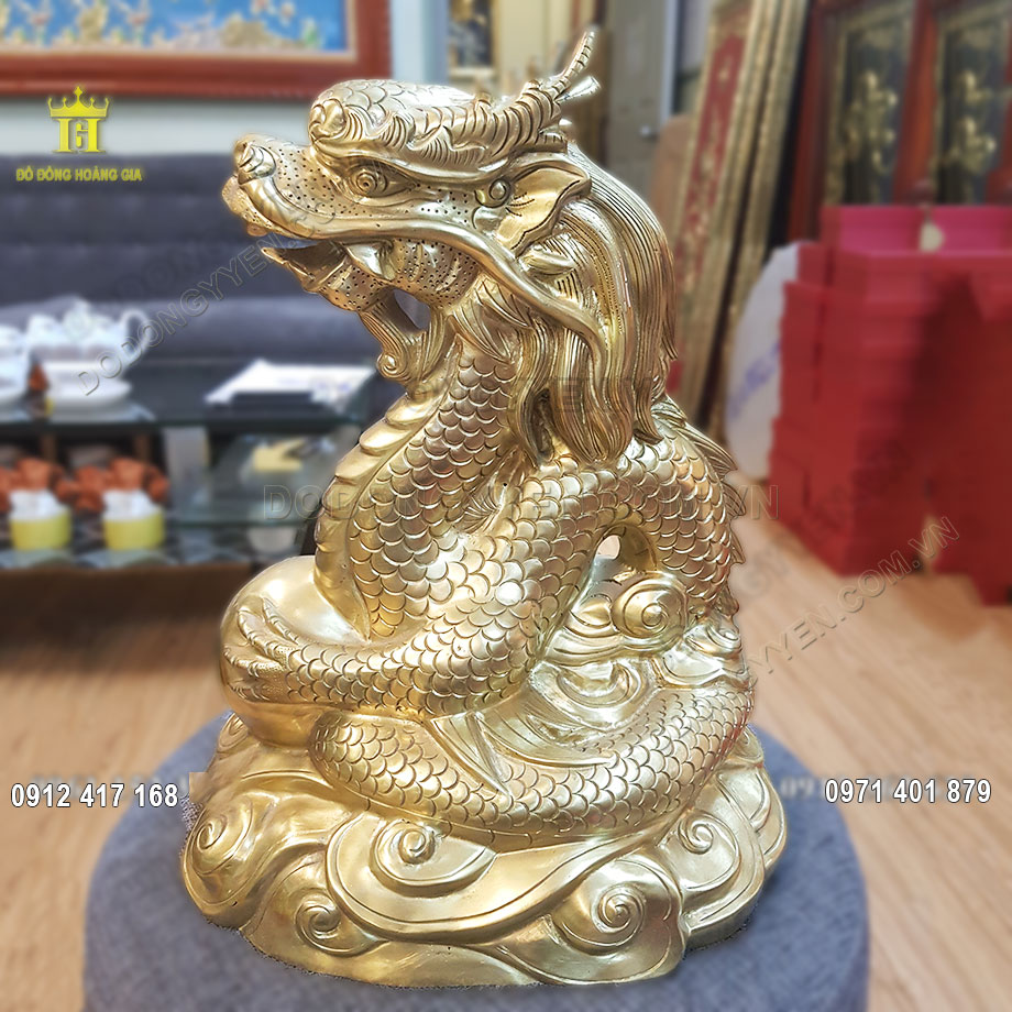 Mẫu tượng rồng cuộn bằng đồng v&agrave;ng c&aacute;t t&uacute;t 